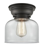623-1F-BK-G72 1-Light 8" Matte Black Flush Mount - Clear Large Bell Glass - LED Bulb - Dimmensions: 8 x 8 x 7.875 - Sloped Ceiling Compatible: No