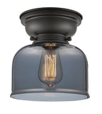 623-1F-BK-G73 1-Light 8" Matte Black Flush Mount - Plated Smoke Large Bell Glass - LED Bulb - Dimmensions: 8 x 8 x 7.875 - Sloped Ceiling Compatible: No