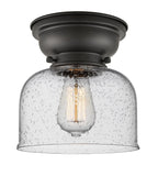 623-1F-BK-G74 1-Light 8" Matte Black Flush Mount - Seedy Large Bell Glass - LED Bulb - Dimmensions: 8 x 8 x 7.875 - Sloped Ceiling Compatible: No
