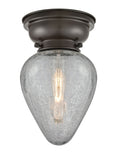 623-1F-OB-G165 1-Light 6.5" Oil Rubbed Bronze Flush Mount - Clear Crackle Geneseo Glass - LED Bulb - Dimmensions: 6.5 x 6.5 x 10.15 - Sloped Ceiling Compatible: No