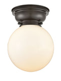 623-1F-OB-G201-8 1-Light 8" Oil Rubbed Bronze Flush Mount - Matte White Cased Beacon Glass - LED Bulb - Dimmensions: 8 x 8 x 9.15 - Sloped Ceiling Compatible: No