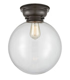 623-1F-OB-G202-12 1-Light 12" Oil Rubbed Bronze Flush Mount - Clear Beacon Glass - LED Bulb - Dimmensions: 12 x 12 x 13.15 - Sloped Ceiling Compatible: No