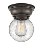 623-1F-OB-G204-6 1-Light 6.25" Oil Rubbed Bronze Flush Mount - Seedy Beacon Glass - LED Bulb - Dimmensions: 6.25 x 6.25 x 7.15 - Sloped Ceiling Compatible: No