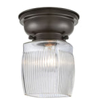 623-1F-OB-G302 1-Light 6.25" Oil Rubbed Bronze Flush Mount - Thick Clear Halophane Colton Glass - LED Bulb - Dimmensions: 6.25 x 6.25 x 7.4 - Sloped Ceiling Compatible: No