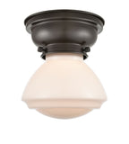 623-1F-OB-G321 1-Light 6.75" Oil Rubbed Bronze Flush Mount - Matte White Olean Glass - LED Bulb - Dimmensions: 6.75 x 6.75 x 6.4 - Sloped Ceiling Compatible: No