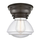 623-1F-OB-G322 1-Light 6.75" Oil Rubbed Bronze Flush Mount - Clear Olean Glass - LED Bulb - Dimmensions: 6.75 x 6.75 x 6.4 - Sloped Ceiling Compatible: No