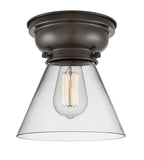 623-1F-OB-G42 1-Light 7.75" Oil Rubbed Bronze Flush Mount - Clear Large Cone Glass - LED Bulb - Dimmensions: 7.75 x 7.75 x 7.4 - Sloped Ceiling Compatible: No