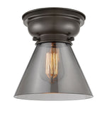 623-1F-OB-G43 1-Light 7.75" Oil Rubbed Bronze Flush Mount - Plated Smoke Large Cone Glass - LED Bulb - Dimmensions: 7.75 x 7.75 x 7.4 - Sloped Ceiling Compatible: No
