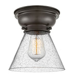 623-1F-OB-G44 1-Light 7.75" Oil Rubbed Bronze Flush Mount - Seedy Large Cone Glass - LED Bulb - Dimmensions: 7.75 x 7.75 x 7.4 - Sloped Ceiling Compatible: No
