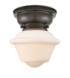 623-1F-OB-G531 1-Light 7.5" Oil Rubbed Bronze Flush Mount - Matte White Cased Small Oxford Glass - LED Bulb - Dimmensions: 7.5 x 7.5 x 7.15 - Sloped Ceiling Compatible: No
