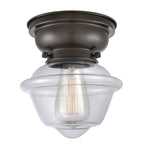 623-1F-OB-G532 1-Light 7.5" Oil Rubbed Bronze Flush Mount - Clear Small Oxford Glass - LED Bulb - Dimmensions: 7.5 x 7.5 x 7.15 - Sloped Ceiling Compatible: No