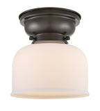 623-1F-OB-G71 1-Light 8" Oil Rubbed Bronze Flush Mount - Matte White Cased Large Bell Glass - LED Bulb - Dimmensions: 8 x 8 x 7.875 - Sloped Ceiling Compatible: No