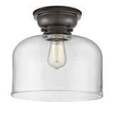 623-1F-OB-G72-L 1-Light 12" Oil Rubbed Bronze Flush Mount - Clear X-Large Bell Glass - LED Bulb - Dimmensions: 12 x 12 x 9.4 - Sloped Ceiling Compatible: No