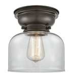 623-1F-OB-G72 1-Light 8" Oil Rubbed Bronze Flush Mount - Clear Large Bell Glass - LED Bulb - Dimmensions: 8 x 8 x 7.875 - Sloped Ceiling Compatible: No