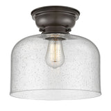 623-1F-OB-G74-L 1-Light 12" Oil Rubbed Bronze Flush Mount - Seedy X-Large Bell Glass - LED Bulb - Dimmensions: 12 x 12 x 9.4 - Sloped Ceiling Compatible: No