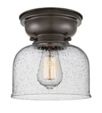 623-1F-OB-G74 1-Light 8" Oil Rubbed Bronze Flush Mount - Seedy Large Bell Glass - LED Bulb - Dimmensions: 8 x 8 x 7.875 - Sloped Ceiling Compatible: No