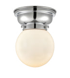 623-1F-PC-G201-6 1-Light 6.25" Polished Chrome Flush Mount - Matte White Cased Beacon Glass - LED Bulb - Dimmensions: 6.25 x 6.25 x 7.15 - Sloped Ceiling Compatible: No