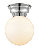 623-1F-PC-G201-8 1-Light 8" Polished Chrome Flush Mount - Matte White Cased Beacon Glass - LED Bulb - Dimmensions: 8 x 8 x 9.15 - Sloped Ceiling Compatible: No