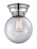 623-1F-PC-G202-8 1-Light 8" Polished Chrome Flush Mount - Clear Beacon Glass - LED Bulb - Dimmensions: 8 x 8 x 9.15 - Sloped Ceiling Compatible: No