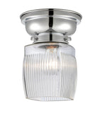 623-1F-PC-G302 1-Light 6.25" Polished Chrome Flush Mount - Thick Clear Halophane Colton Glass - LED Bulb - Dimmensions: 6.25 x 6.25 x 7.4 - Sloped Ceiling Compatible: No