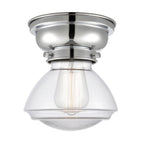 623-1F-PC-G322 1-Light 6.75" Polished Chrome Flush Mount - Clear Olean Glass - LED Bulb - Dimmensions: 6.75 x 6.75 x 6.4 - Sloped Ceiling Compatible: No