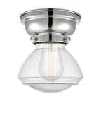 623-1F-PC-G324 1-Light 6.75" Polished Chrome Flush Mount - Seedy Olean Glass - LED Bulb - Dimmensions: 6.75 x 6.75 x 6.4 - Sloped Ceiling Compatible: No
