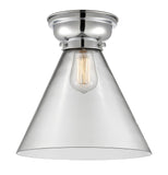 623-1F-PC-G42-L 1-Light 12" Polished Chrome Flush Mount - Clear Cone 12" Glass - LED Bulb - Dimmensions: 12 x 12 x 11.4 - Sloped Ceiling Compatible: No