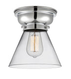 623-1F-PC-G42 1-Light 7.75" Polished Chrome Flush Mount - Clear Large Cone Glass - LED Bulb - Dimmensions: 7.75 x 7.75 x 7.4 - Sloped Ceiling Compatible: No