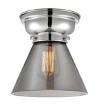 623-1F-PC-G43 1-Light 7.75" Polished Chrome Flush Mount - Plated Smoke Large Cone Glass - LED Bulb - Dimmensions: 7.75 x 7.75 x 7.4 - Sloped Ceiling Compatible: No