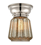 623-1F-PN-G146 1-Light 7" Polished Nickel Flush Mount - Mercury Plated Chatham Glass - LED Bulb - Dimmensions: 7 x 7 x 9.4 - Sloped Ceiling Compatible: No