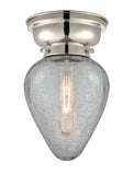 623-1F-PN-G165 1-Light 6.5" Polished Nickel Flush Mount - Clear Crackle Geneseo Glass - LED Bulb - Dimmensions: 6.5 x 6.5 x 10.15 - Sloped Ceiling Compatible: No