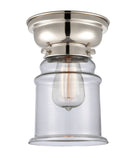 623-1F-PN-G182 1-Light 6.25" Polished Nickel Flush Mount - Clear Canton Glass - LED Bulb - Dimmensions: 6.25 x 6.25 x 8.65 - Sloped Ceiling Compatible: No