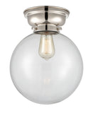 623-1F-PN-G202-10 1-Light 10" Polished Nickel Flush Mount - Clear Beacon Glass - LED Bulb - Dimmensions: 10 x 10 x 11.15 - Sloped Ceiling Compatible: No