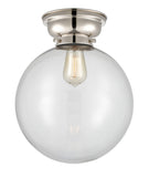 623-1F-PN-G202-12 1-Light 12" Polished Nickel Flush Mount - Clear Beacon Glass - LED Bulb - Dimmensions: 12 x 12 x 13.15 - Sloped Ceiling Compatible: No