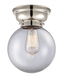 623-1F-PN-G202-8 1-Light 8" Polished Nickel Flush Mount - Clear Beacon Glass - LED Bulb - Dimmensions: 8 x 8 x 9.15 - Sloped Ceiling Compatible: No