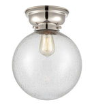 623-1F-PN-G204-10 1-Light 10" Polished Nickel Flush Mount - Seedy Beacon Glass - LED Bulb - Dimmensions: 10 x 10 x 11.15 - Sloped Ceiling Compatible: No