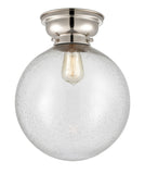 623-1F-PN-G204-12 1-Light 12" Polished Nickel Flush Mount - Seedy Beacon Glass - LED Bulb - Dimmensions: 12 x 12 x 13.15 - Sloped Ceiling Compatible: No