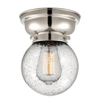 623-1F-PN-G204-6 1-Light 6.25" Polished Nickel Flush Mount - Seedy Beacon Glass - LED Bulb - Dimmensions: 6.25 x 6.25 x 7.15 - Sloped Ceiling Compatible: No