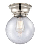 623-1F-PN-G204-8 1-Light 8" Polished Nickel Flush Mount - Seedy Beacon Glass - LED Bulb - Dimmensions: 8 x 8 x 9.15 - Sloped Ceiling Compatible: No