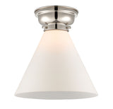623-1F-PN-G41-L 1-Light 12" Polished Nickel Flush Mount - Matte White Cased Cone 12" Glass - LED Bulb - Dimmensions: 12 x 12 x 11.4 - Sloped Ceiling Compatible: No