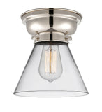 623-1F-PN-G42 1-Light 7.75" Polished Nickel Flush Mount - Clear Large Cone Glass - LED Bulb - Dimmensions: 7.75 x 7.75 x 7.4 - Sloped Ceiling Compatible: No
