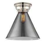 623-1F-PN-G43-L 1-Light 12" Polished Nickel Flush Mount - Plated Smoke Cone 12" Glass - LED Bulb - Dimmensions: 12 x 12 x 11.4 - Sloped Ceiling Compatible: No