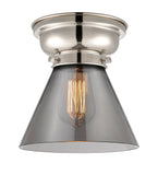 623-1F-PN-G43 1-Light 7.75" Polished Nickel Flush Mount - Plated Smoke Large Cone Glass - LED Bulb - Dimmensions: 7.75 x 7.75 x 7.4 - Sloped Ceiling Compatible: No