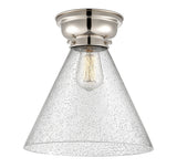623-1F-PN-G44-L 1-Light 12" Polished Nickel Flush Mount - Seedy Cone 12" Glass - LED Bulb - Dimmensions: 12 x 12 x 11.4 - Sloped Ceiling Compatible: No