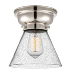 623-1F-PN-G44 1-Light 7.75" Polished Nickel Flush Mount - Seedy Large Cone Glass - LED Bulb - Dimmensions: 7.75 x 7.75 x 7.4 - Sloped Ceiling Compatible: No
