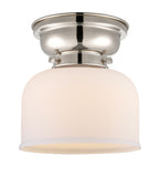 623-1F-PN-G71 1-Light 8" Polished Nickel Flush Mount - Matte White Cased Large Bell Glass - LED Bulb - Dimmensions: 8 x 8 x 7.875 - Sloped Ceiling Compatible: No