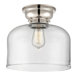 623-1F-PN-G72-L 1-Light 12" Polished Nickel Flush Mount - Clear X-Large Bell Glass - LED Bulb - Dimmensions: 12 x 12 x 9.4 - Sloped Ceiling Compatible: No