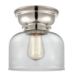 623-1F-PN-G72 1-Light 8" Polished Nickel Flush Mount - Clear Large Bell Glass - LED Bulb - Dimmensions: 8 x 8 x 7.875 - Sloped Ceiling Compatible: No