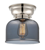 623-1F-PN-G73 1-Light 8" Polished Nickel Flush Mount - Plated Smoke Large Bell Glass - LED Bulb - Dimmensions: 8 x 8 x 7.875 - Sloped Ceiling Compatible: No
