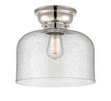 623-1F-PN-G74-L 1-Light 12" Polished Nickel Flush Mount - Seedy X-Large Bell Glass - LED Bulb - Dimmensions: 12 x 12 x 9.4 - Sloped Ceiling Compatible: No
